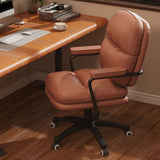 Modern Minimalist PU Leather Nylon Mid-Back Desk Chair with Height-Adjustable Seat, Backrest and Armrests for Home Office