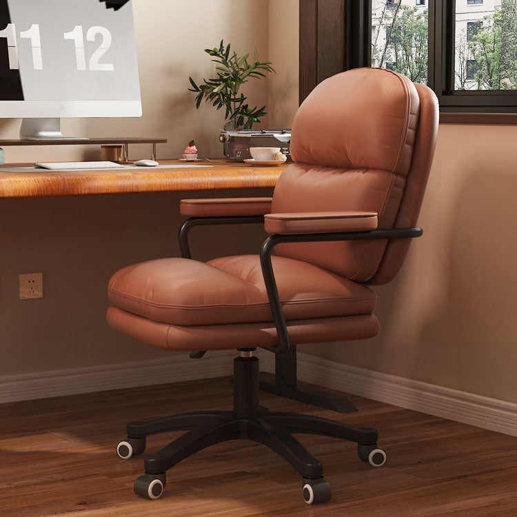 Modern Minimalist PU Leather Nylon Mid-Back Desk Chair with Height-Adjustable Seat, Backrest and Armrests for Home Office