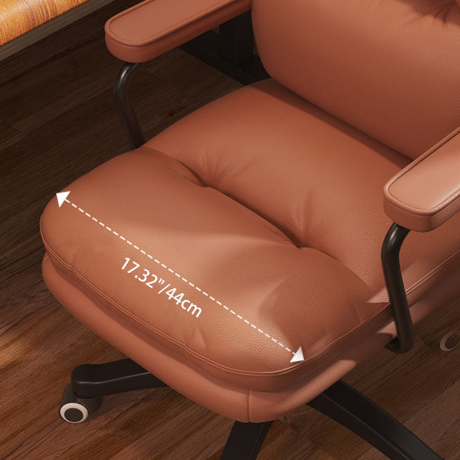 Modern Minimalist PU Leather Nylon Mid-Back Desk Chair with Height-Adjustable Seat, Backrest and Armrests for Home Office