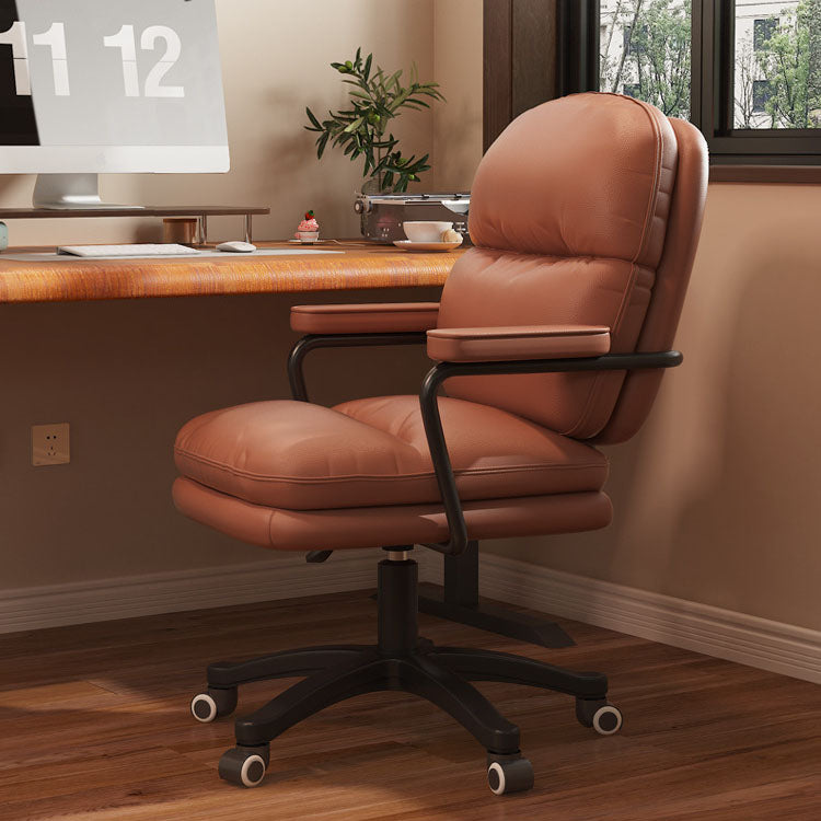 Modern Minimalist PU Leather Nylon Mid-Back Desk Chair with Height-Adjustable Seat, Backrest and Armrests for Home Office