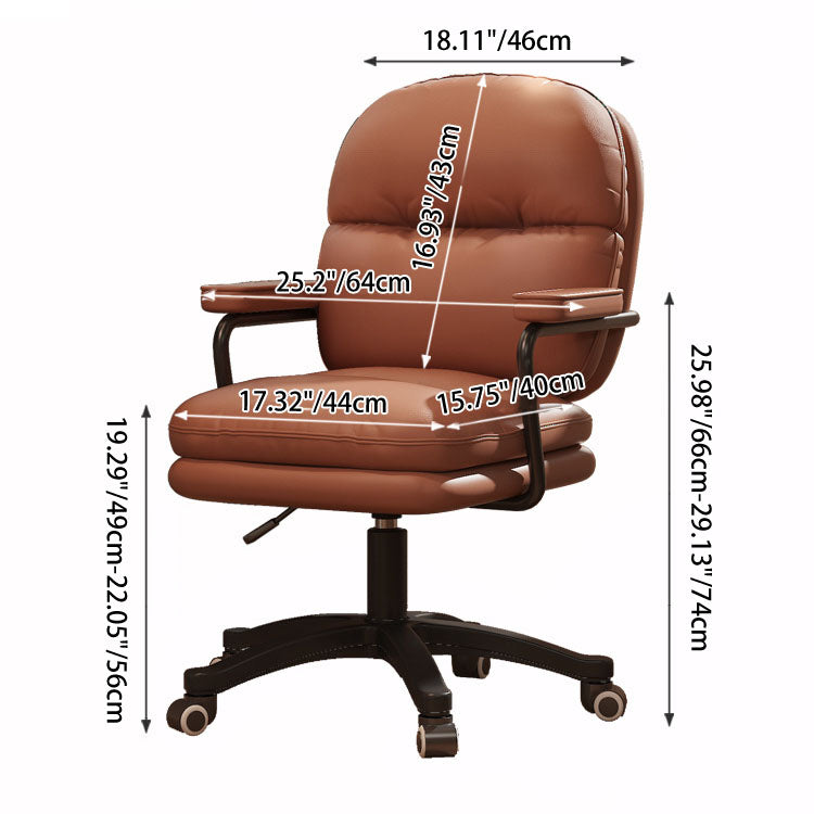 Modern Minimalist PU Leather Nylon Mid-Back Desk Chair with Height-Adjustable Seat, Backrest and Armrests for Home Office