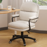 Modern Minimalist PU Leather Nylon Mid-Back Desk Chair with Height-Adjustable Seat, Backrest and Armrests for Home Office