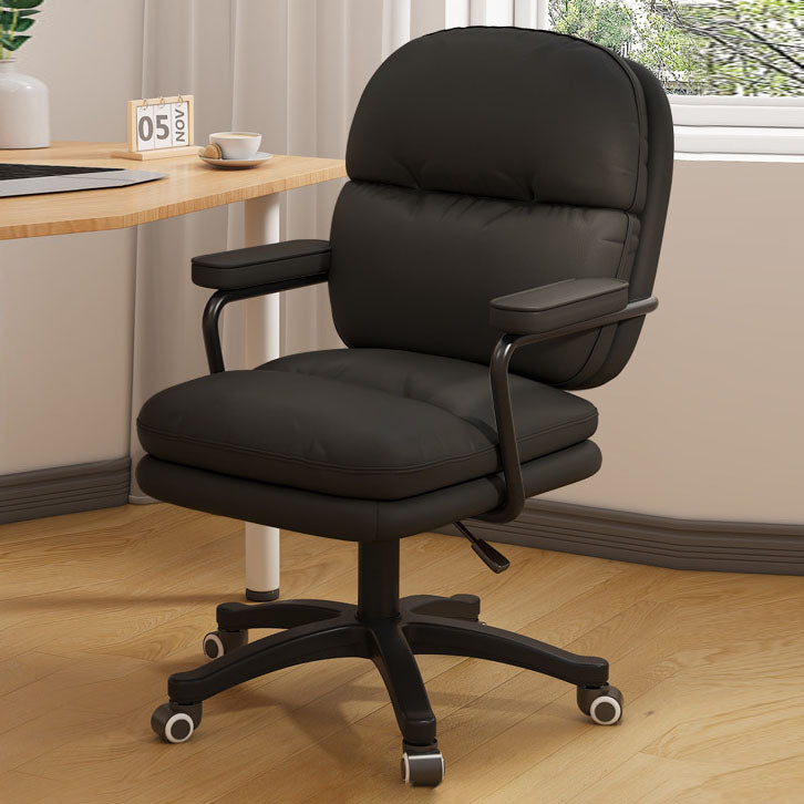 Modern Minimalist PU Leather Nylon Mid-Back Desk Chair with Height-Adjustable Seat, Backrest and Armrests for Home Office