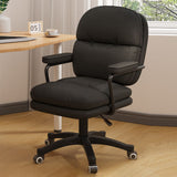 Modern Minimalist PU Leather Nylon Mid-Back Desk Chair with Height-Adjustable Seat, Backrest and Armrests for Home Office