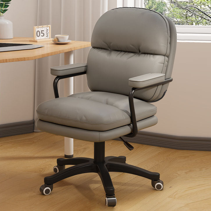 Modern Minimalist PU Leather Nylon Mid-Back Desk Chair with Height-Adjustable Seat, Backrest and Armrests for Home Office