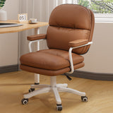 Modern Minimalist PU Leather Nylon Mid-Back Desk Chair with Height-Adjustable Seat, Backrest and Armrests for Home Office