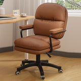 Modern Minimalist PU Leather Nylon Mid-Back Desk Chair with Height-Adjustable Seat, Backrest and Armrests for Home Office