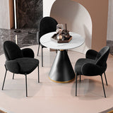 Modern Luxury Frosted Velvet Dining Set with Curved Round Sintered Stone Table & Carbon Steel Frame — 4-Seater