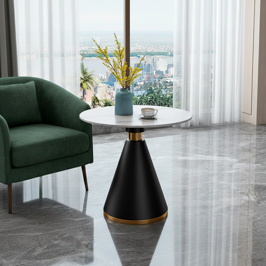 Modern Luxury Frosted Velvet Dining Set with Curved Round Sintered Stone Table & Carbon Steel Frame — 4-Seater