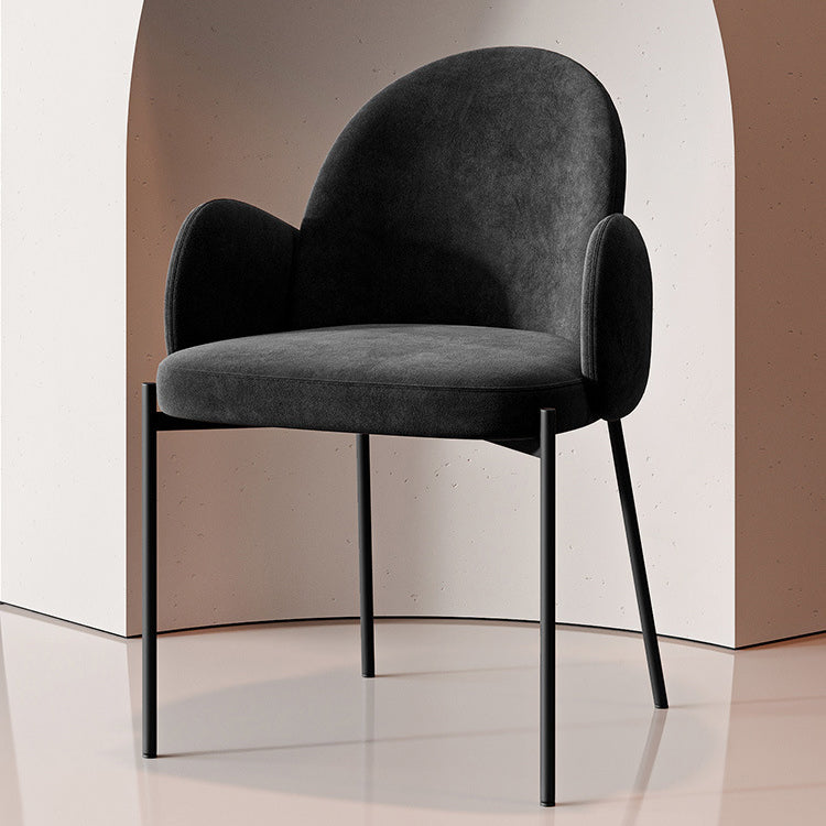 Modern Luxury Frosted Velvet Dining Set with Curved Round Sintered Stone Table & Carbon Steel Frame — 4-Seater