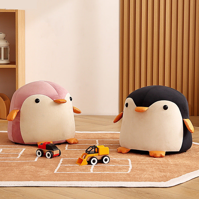 Penguin-Shaped Velvet Sponge Fireproof Board – Contemporary Kids’ Low Stool, Armless for Living Room