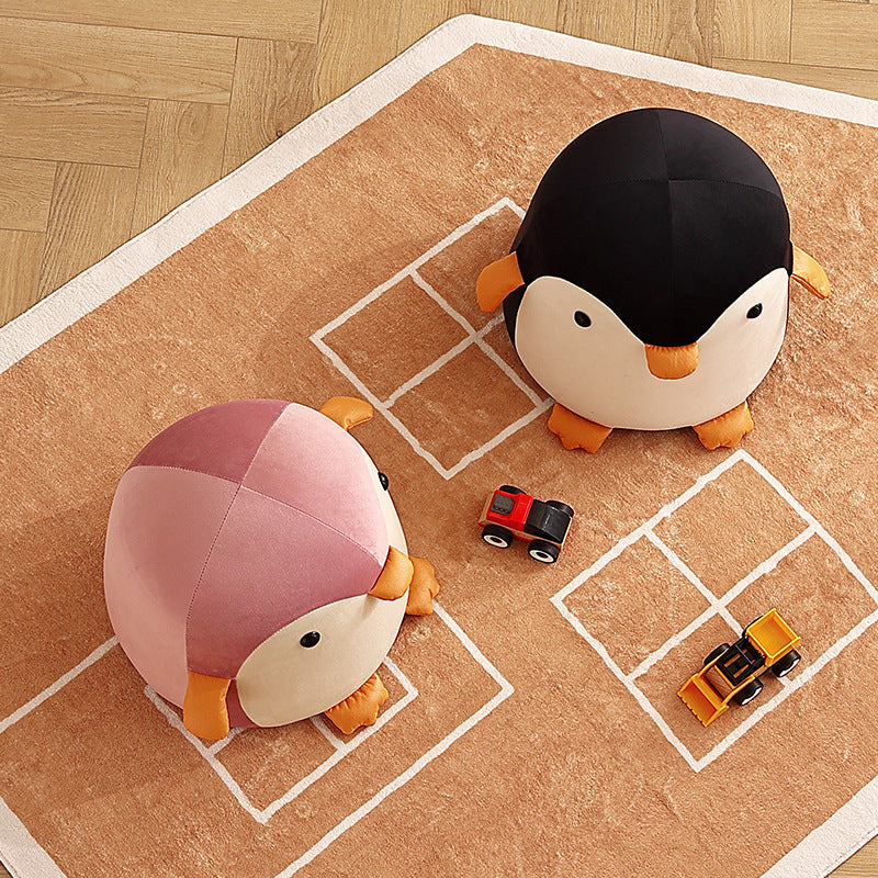 Penguin-Shaped Velvet Sponge Fireproof Board – Contemporary Kids’ Low Stool, Armless for Living Room