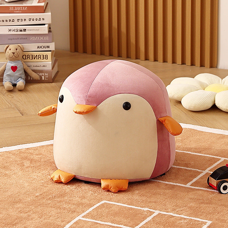 Penguin-Shaped Velvet Sponge Fireproof Board – Contemporary Kids’ Low Stool, Armless for Living Room