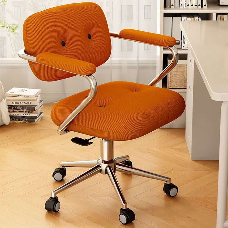 Modern Minimalist Corduroy Mid-Back Desk Chair — Height-Adjustable with Backrest and Armrests for Home Office