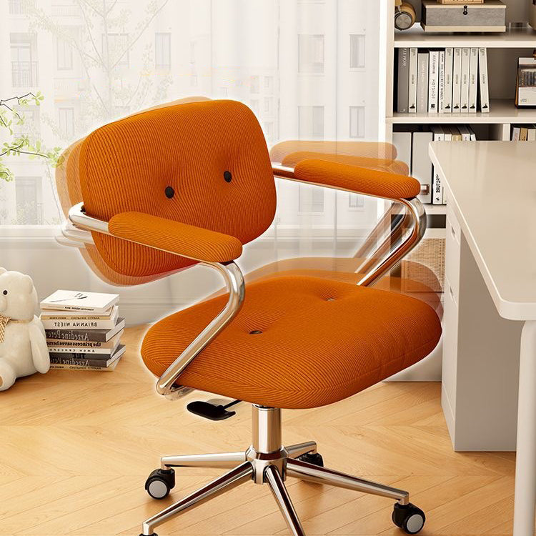 Modern Minimalist Corduroy Mid-Back Desk Chair — Height-Adjustable with Backrest and Armrests for Home Office