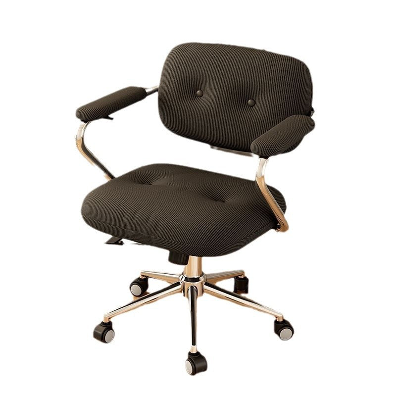 Modern Minimalist Corduroy Mid-Back Desk Chair — Height-Adjustable with Backrest and Armrests for Home Office