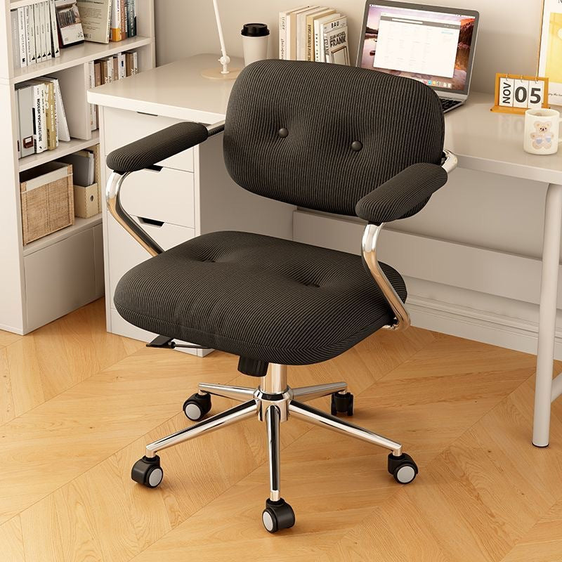 Modern Minimalist Corduroy Mid-Back Desk Chair — Height-Adjustable with Backrest and Armrests for Home Office