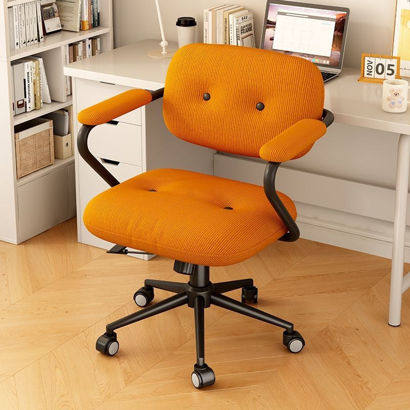 Modern Minimalist Corduroy Mid-Back Desk Chair — Height-Adjustable with Backrest and Armrests for Home Office