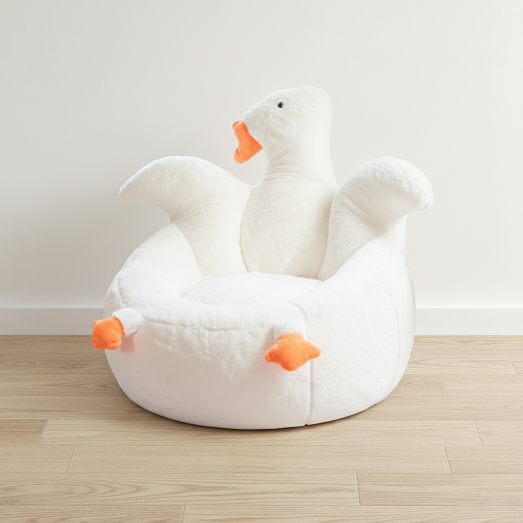 Goose-Shaped Kids Sofa with Faux Rabbit Fur, EPS/EPP Foam Backrest and Armrests – Contemporary Living Room Accent