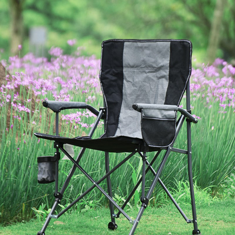 Modern Simplicity Oxford Fabric Foldable Camping Chair with Backrest and Armrests – Carbon Steel Square Frame, Ideal for Garden