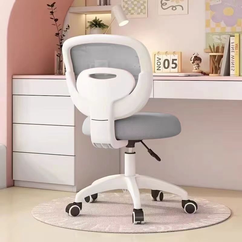 Modern Minimalist Kids Desk Chair – Height-Adjustable, Mid-Back with Backrest, Armrests & Footrest, Fabric/Nylon/Plastic & Stainless Steel for Home Office