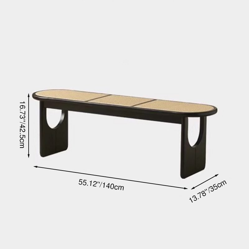 Sleek Contemporary Scandinavian Ellipse PE Rattan-Woven Rubberwood Backless and Armless Living Room Bench