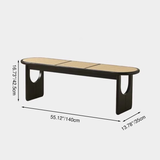 Sleek Contemporary Scandinavian Ellipse PE Rattan-Woven Rubberwood Backless and Armless Living Room Bench