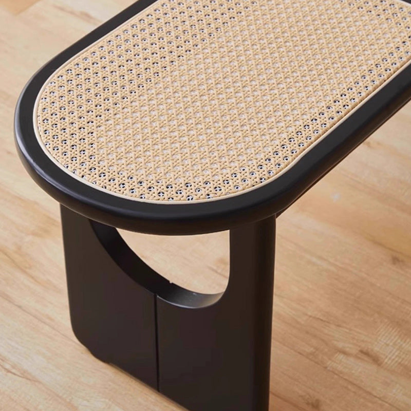 Sleek Contemporary Scandinavian Ellipse PE Rattan-Woven Rubberwood Backless and Armless Living Room Bench