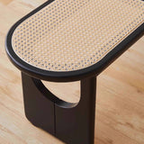 Sleek Contemporary Scandinavian Ellipse PE Rattan-Woven Rubberwood Backless and Armless Living Room Bench