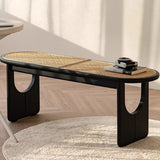 Sleek Contemporary Scandinavian Ellipse PE Rattan-Woven Rubberwood Backless and Armless Living Room Bench