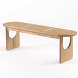 Sleek Contemporary Scandinavian Ellipse PE Rattan-Woven Rubberwood Backless and Armless Living Room Bench