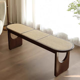 Sleek Contemporary Scandinavian Ellipse PE Rattan-Woven Rubberwood Backless and Armless Living Room Bench