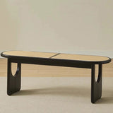 Sleek Contemporary Scandinavian Ellipse PE Rattan-Woven Rubberwood Backless and Armless Living Room Bench