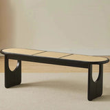 Sleek Contemporary Scandinavian Ellipse PE Rattan-Woven Rubberwood Backless and Armless Living Room Bench