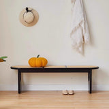 Sleek Contemporary Scandinavian Ellipse PE Rattan-Woven Rubberwood Backless and Armless Living Room Bench
