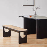 Sleek Contemporary Scandinavian Ellipse PE Rattan-Woven Rubberwood Backless and Armless Living Room Bench