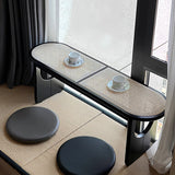 Sleek Contemporary Scandinavian Ellipse PE Rattan-Woven Rubberwood Backless and Armless Living Room Bench
