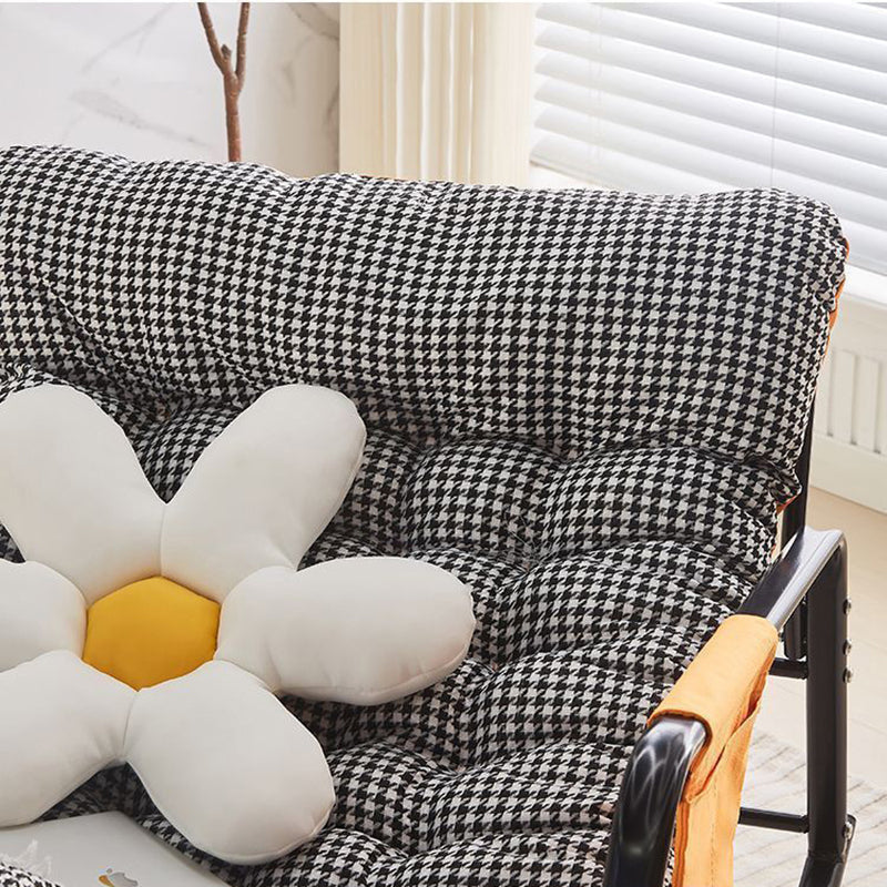 Modern Minimalist Curved Tech-Fabric Rocking Chair with Carbon Steel Frame, Backrest and Armrests for Bedroom