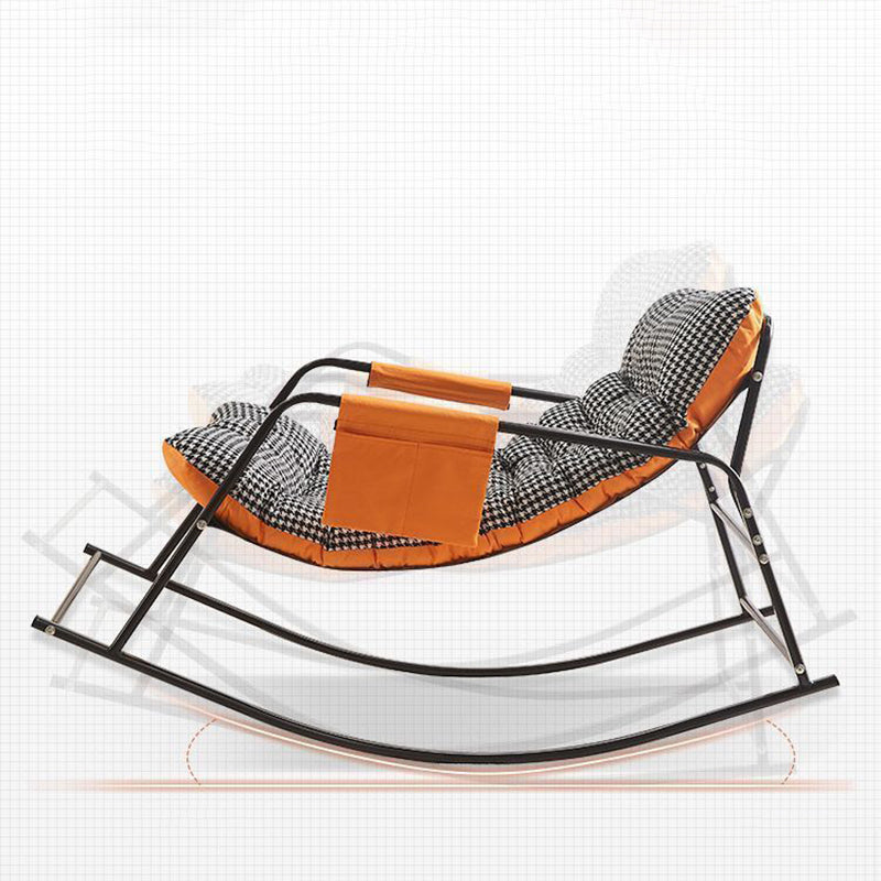 Modern Minimalist Curved Tech-Fabric Rocking Chair with Carbon Steel Frame, Backrest and Armrests for Bedroom