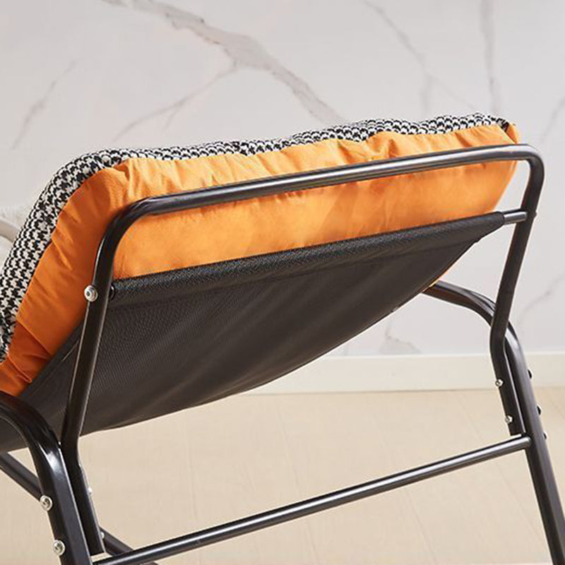 Modern Minimalist Curved Tech-Fabric Rocking Chair with Carbon Steel Frame, Backrest and Armrests for Bedroom