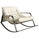 Modern Minimalist Curved Tech-Fabric Rocking Chair with Carbon Steel Frame, Backrest and Armrests for Bedroom
