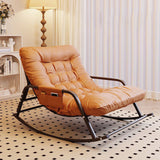 Modern Minimalist Curved Tech-Fabric Rocking Chair with Carbon Steel Frame, Backrest and Armrests for Bedroom