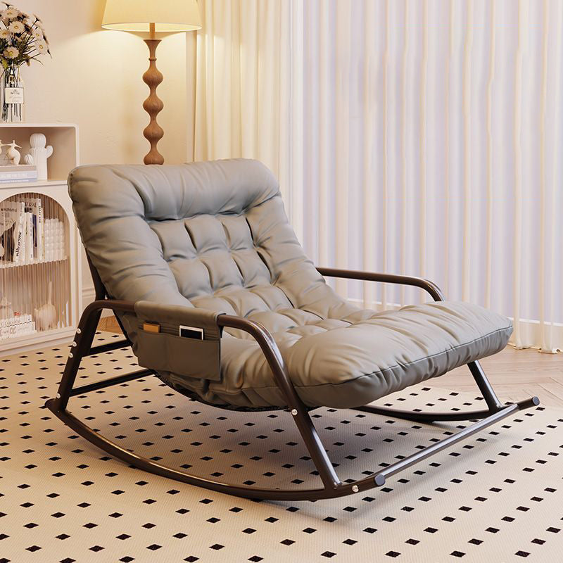 Modern Minimalist Curved Tech-Fabric Rocking Chair with Carbon Steel Frame, Backrest and Armrests for Bedroom