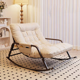 Modern Minimalist Curved Tech-Fabric Rocking Chair with Carbon Steel Frame, Backrest and Armrests for Bedroom
