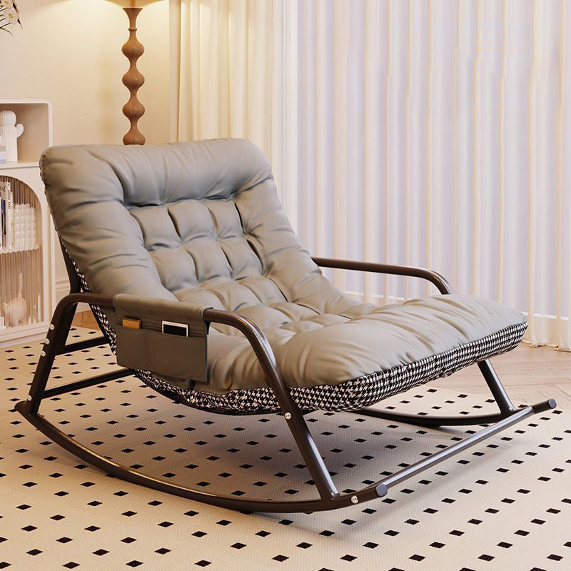 Modern Minimalist Curved Tech-Fabric Rocking Chair with Carbon Steel Frame, Backrest and Armrests for Bedroom