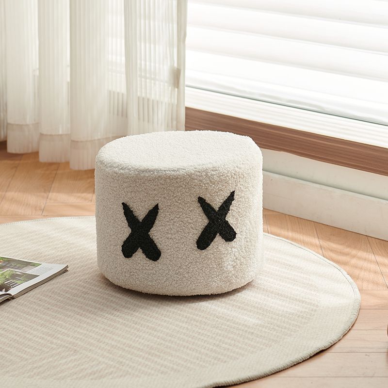 Contemporary Kids Round Lamb-Fleece Stool — Solid Wood, Multi-Layer Construction, Removable & Washable Cover, Low, Backless & Armless, Ideal for Entryways