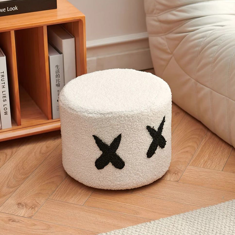 Contemporary Kids Round Lamb-Fleece Stool — Solid Wood, Multi-Layer Construction, Removable & Washable Cover, Low, Backless & Armless, Ideal for Entryways