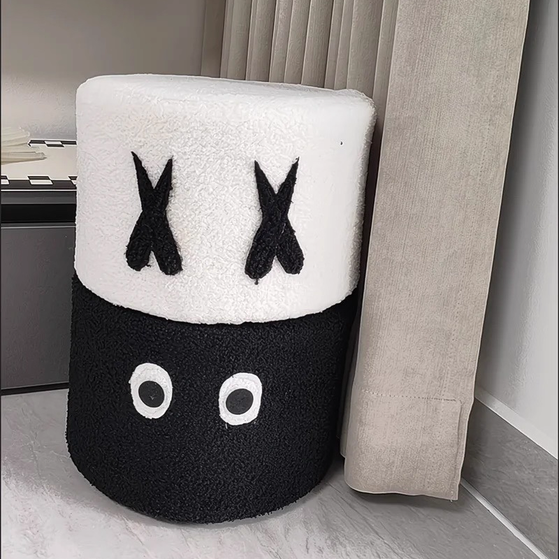 Contemporary Kids Round Lamb-Fleece Stool — Solid Wood, Multi-Layer Construction, Removable & Washable Cover, Low, Backless & Armless, Ideal for Entryways