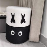 Contemporary Kids Round Lamb-Fleece Stool — Solid Wood, Multi-Layer Construction, Removable & Washable Cover, Low, Backless & Armless, Ideal for Entryways
