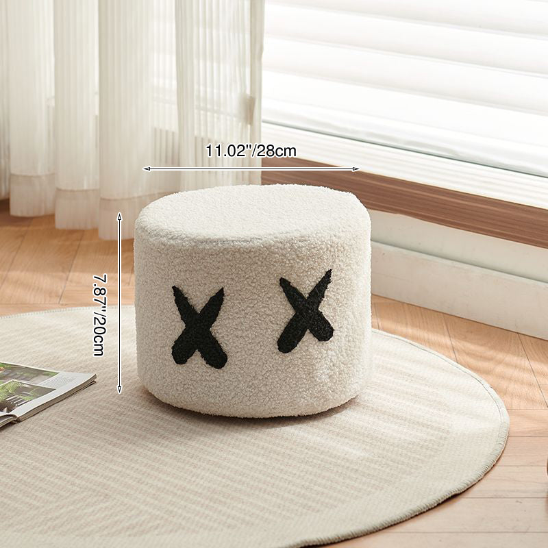 Contemporary Kids Round Lamb-Fleece Stool — Solid Wood, Multi-Layer Construction, Removable & Washable Cover, Low, Backless & Armless, Ideal for Entryways